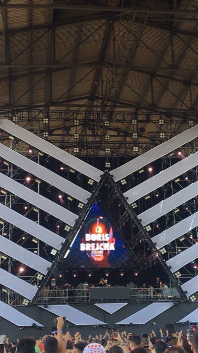 Boris Brejcha on striking triangular festival main stage, Kappa FuturFestival