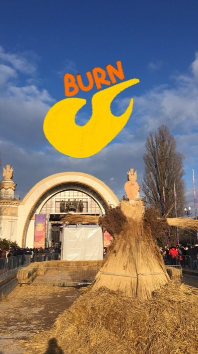 Giant straw effigy before Maslenitsa burning at VDNH pavilion