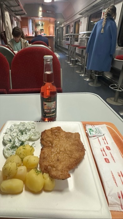 Schnitzel and Bolek i Lolek oranzada in WARS train dining car