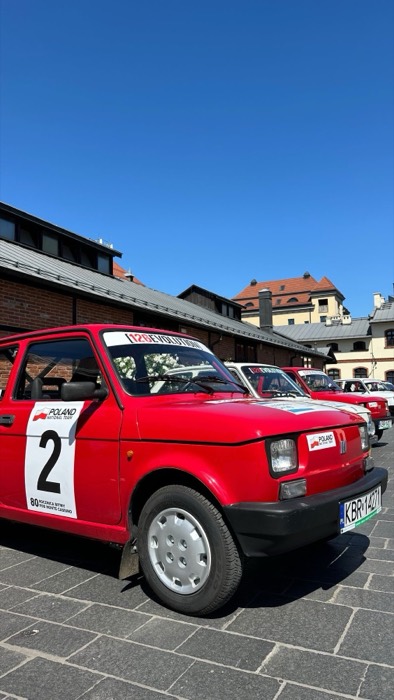 Red Polski Fiat 126p rally cars, Monte Cassino 80th anniversary run