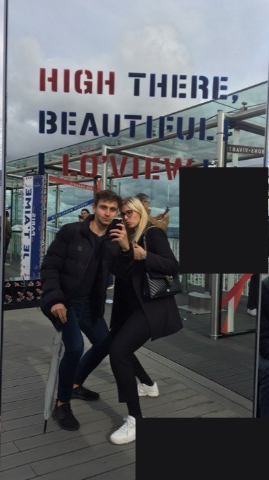 Joshua: mirror selfie with Olga at Montparnasse observation deck