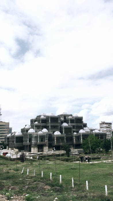 National Library of Kosovo, iconic brutalist domes and metal lattice exterior