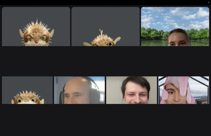 AppSec sync video call with pufferfish avatars and teammates