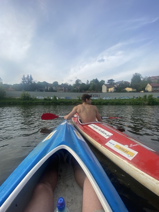 Joshua: kayaking POV on river, Krakow kayak hire boats.