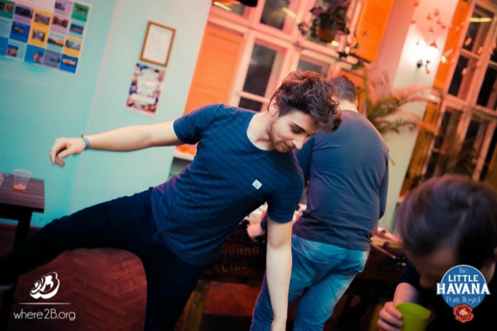Joshua: dancing at hostel party, Little Havana Krakow