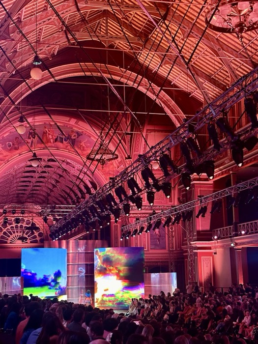 Royal Exhibition Building interior, fashion show with glitch screens