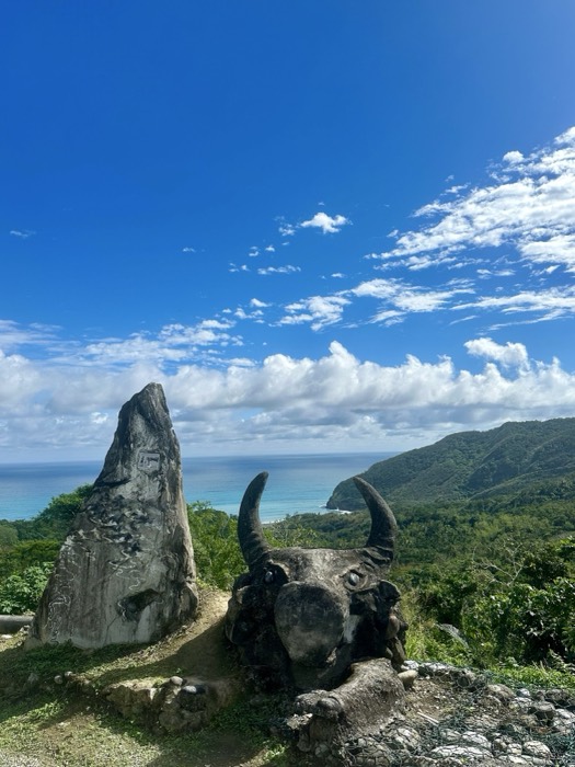 Edited version of buffalo-head sculpture coastal lookout, near-identical